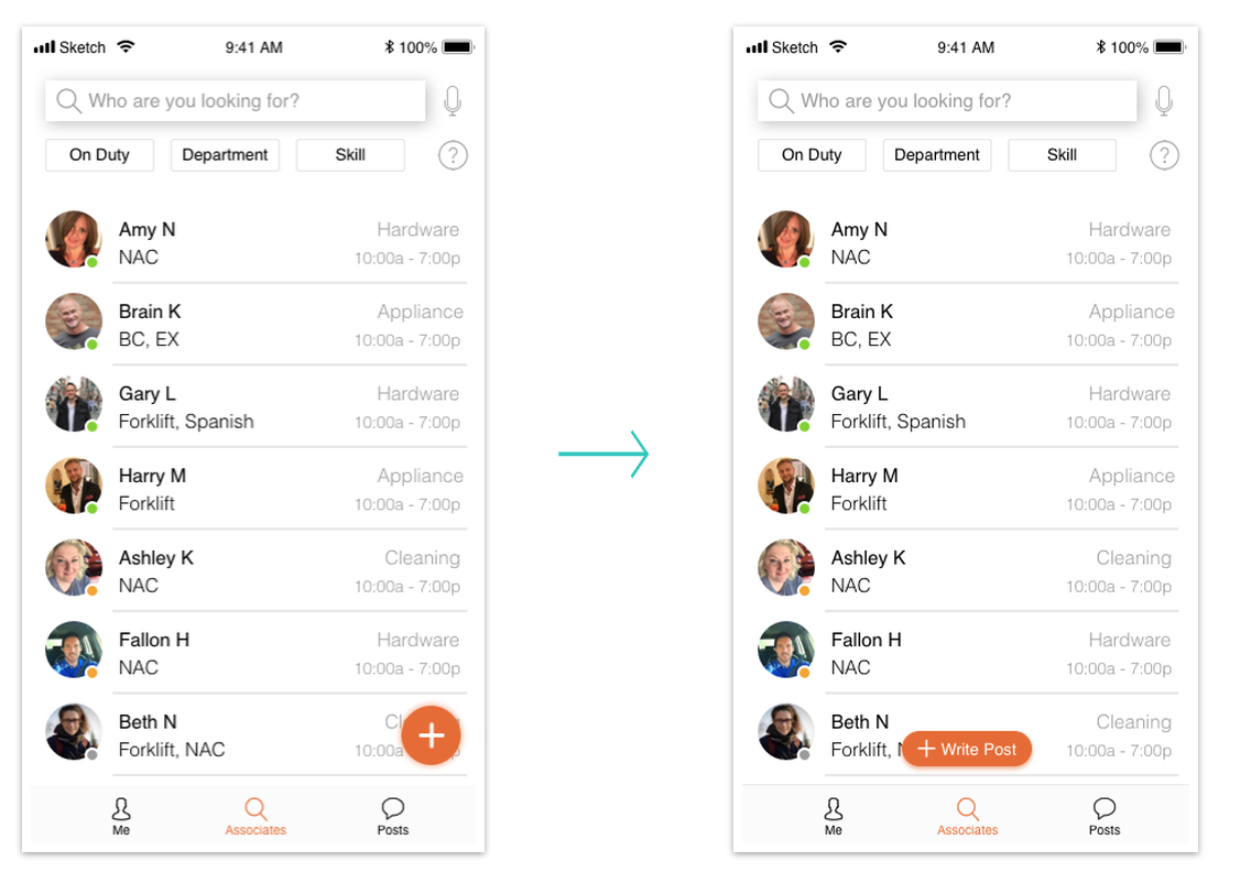 Before and after comparison of the add button, redesigned to be more explicit