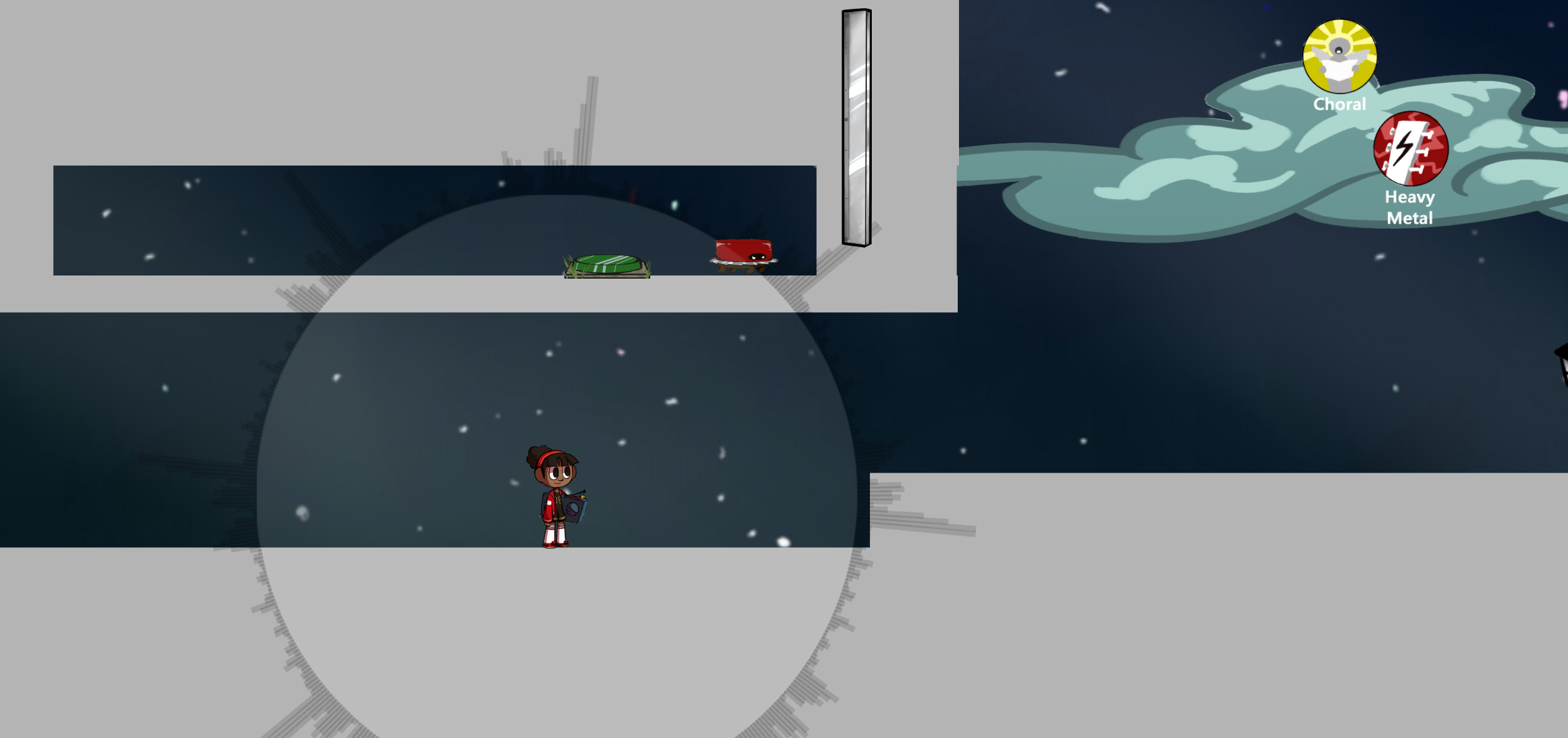 Muse in-game near the Choral and Heavy Metal ability icons, with an enemy nearby