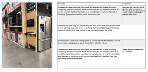 Observation notes table with a Home Depot aisle photo, observations, and interpretations